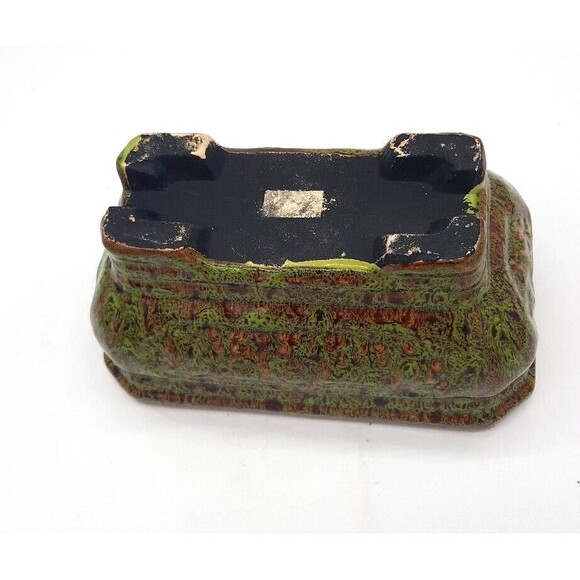 Vintage Haeger Pottery Green Brown Splattered 9.5" Glazed 4 Footed Planter - Picture 7 of 8